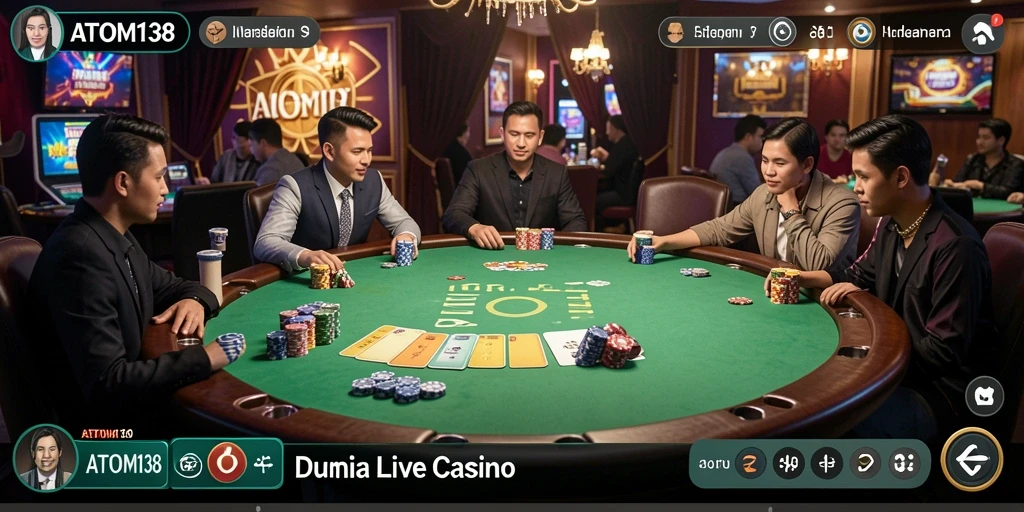 Tampilan gameplay Live Casino yang mendebarkan dari ATOM138.