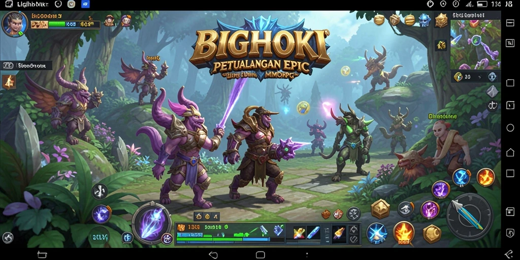 Tangkapan layar utama BIGHOKI menunjukkan aksi pertempuran MMORPG yang mendebarkan.