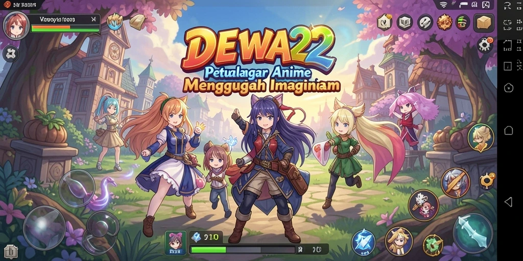 Gambaran gameplay DEWA22 yang penuh aksi dan karakter anime.
