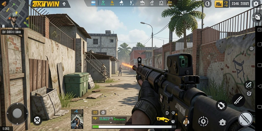Tampilan gameplay menegangkan dalam JKTWIN saat bertempur melawan pemain lain.