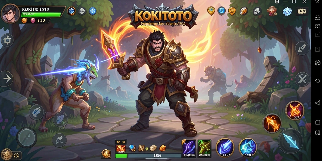 Screenshot KOKITOTO menampilkan aksi pertarungan mendebarkan di dunia fantasi.