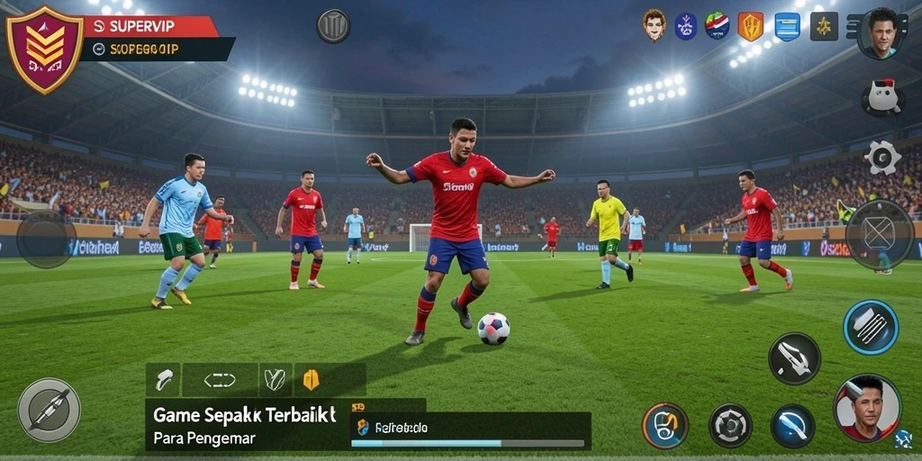 Tangkapan layar gameplay <strong>SUPERVIP</strong> menunjukkan aksi mendebarkan di lapangan sepak bola.